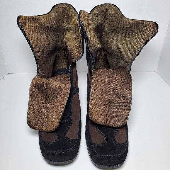 Aquatalia Suede Brown & Black Colorblock Pattern Riding Boots - Picture 6 of 9